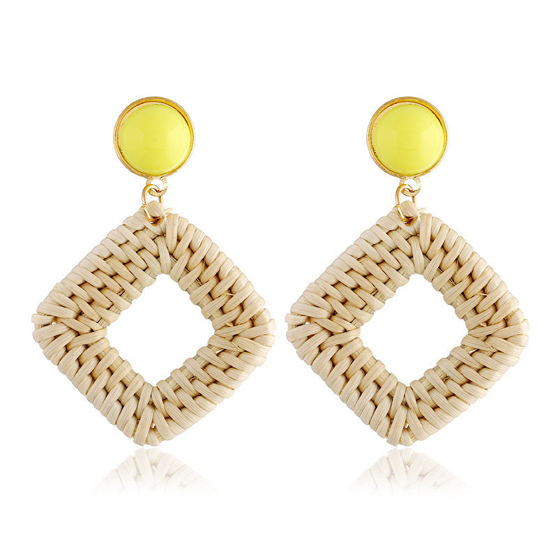 Wholesale Wooden Bohemian Bamboo Rattan Handmade Woven Rattan Earrings